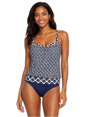Land’s End Tankini Swim Top Size 8 Blue White Geometric Print